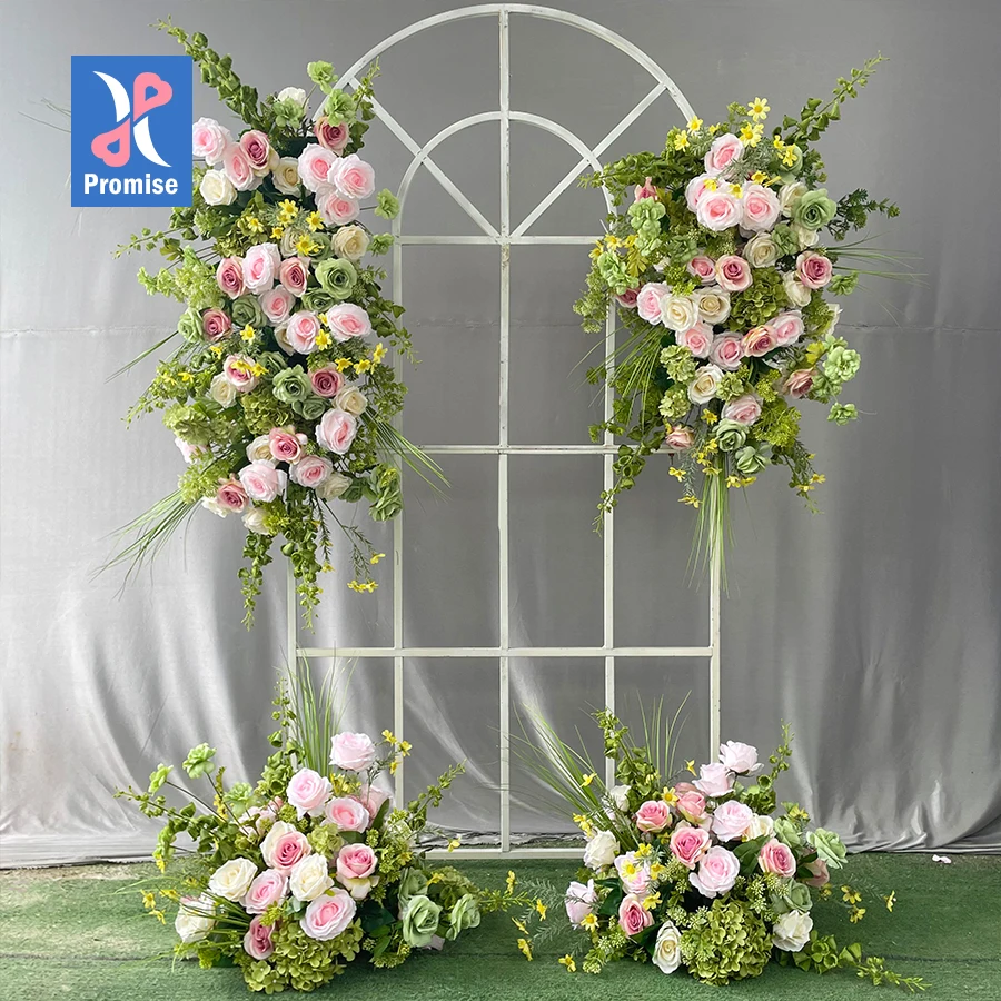 Promise Artificial Flower Runner Pink Rose And Greenery Wedding Centerpieces Hanging Runner