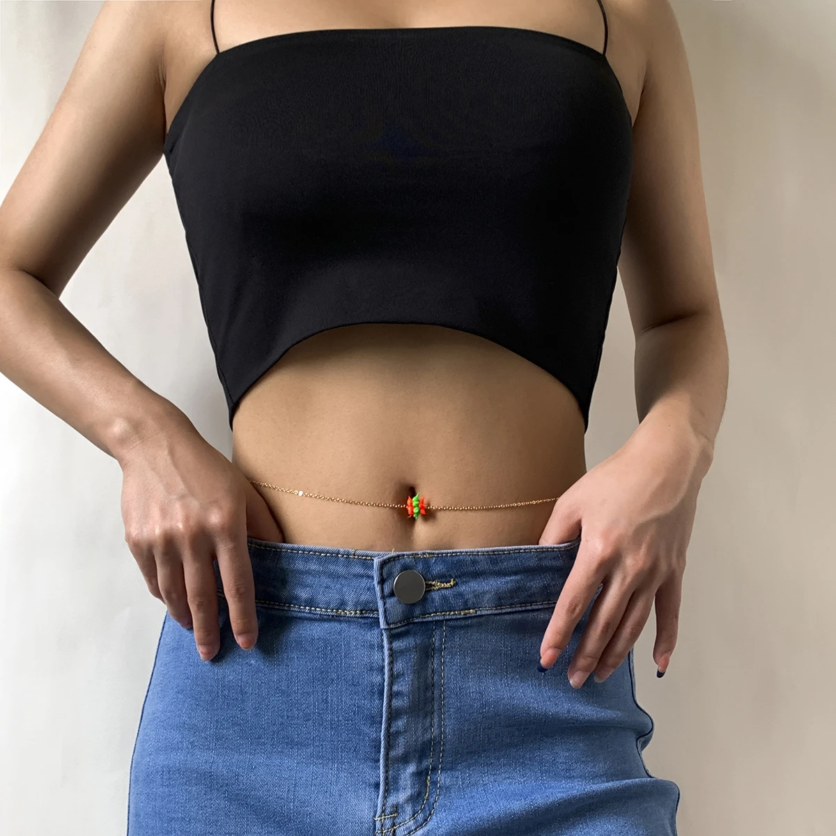  SHIXIN New Arrival Red Green Soft Pottery Beaded Waist Chain Cute Clay Link Belly Handmade Body Jewelry