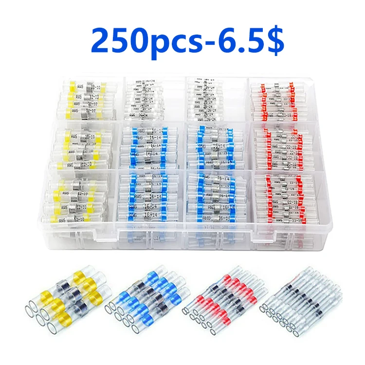 SST 250 PCS Solder Seal Wire Connector heat shrink tube wire terminal butt connector electrical insulated kit box factory price
