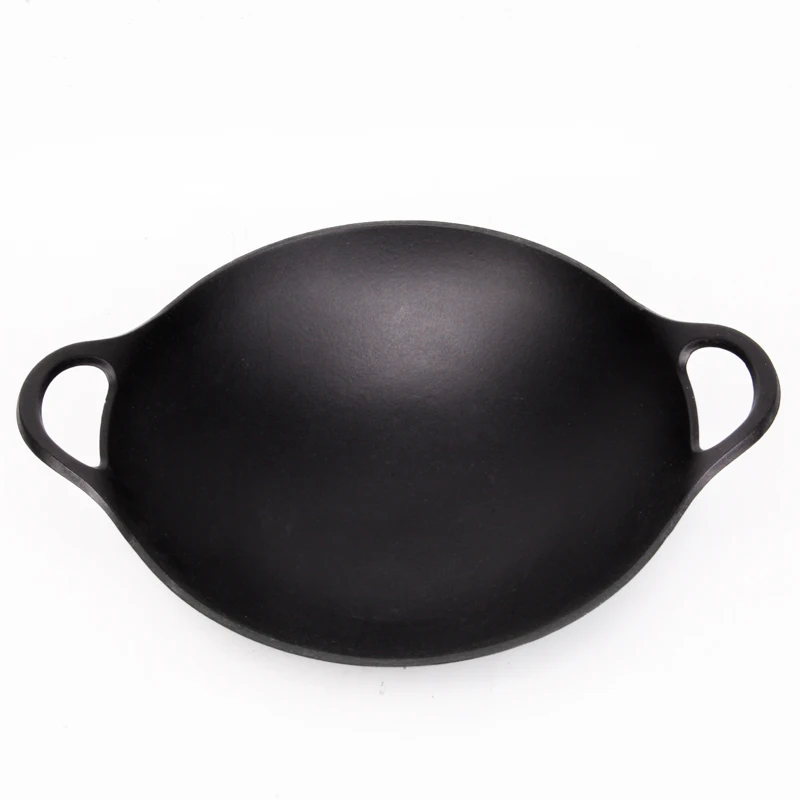 wholesale Matte black enamel Heavy Duty Construction Cast Iron chinese dish Grilling Wok Griddle Stir Fry Pan cooking wok