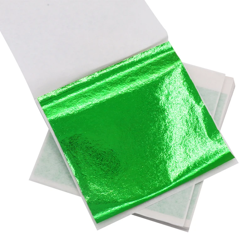 Kinno 8x8.5cm 100 Sheets/Pack Green Leaf Sheet for Frame Nail Crafts Furniture Art Decoration Taiwan Gold Leaf Green Paper Sheet