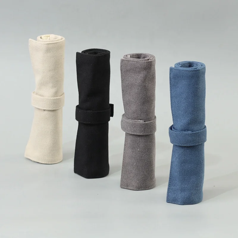 Custom Print Canvas Pencil Roll Wrap Contracted Pure Color Pen Curtain Japanese Style School Student Stationery Business Case