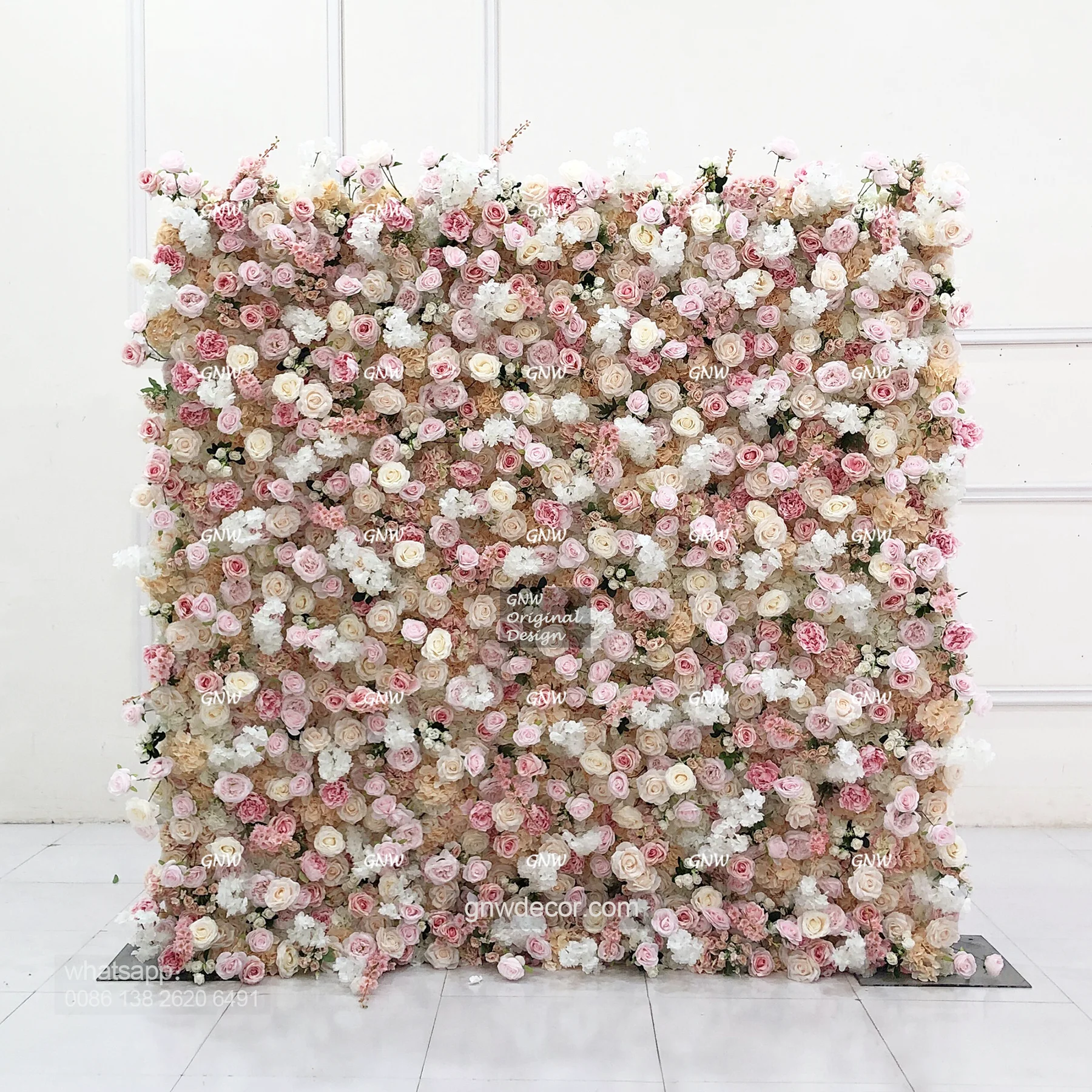 GNW   Latest Designs Backdrop Silk Flower Wall Pink Rose Flower Wall Panel for Wedding Decor Different Types to Customize