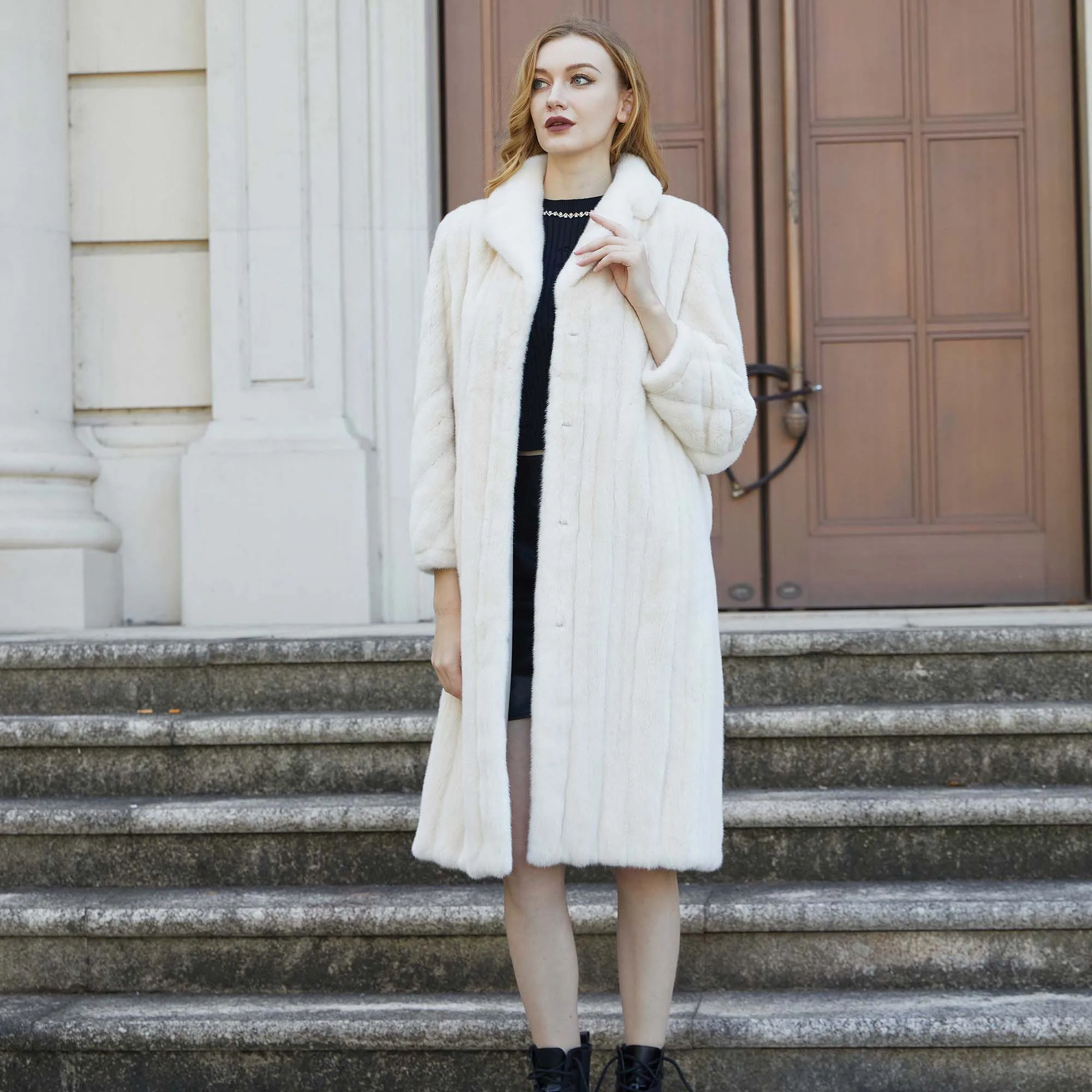 Luxury Design Womens Warm Winter Genuine Real Mink Fur Coat