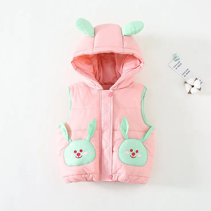 
Fashion rabbit printing baby girls hooded thick winter vests Sleeveless Child Outerwear kids clothing 