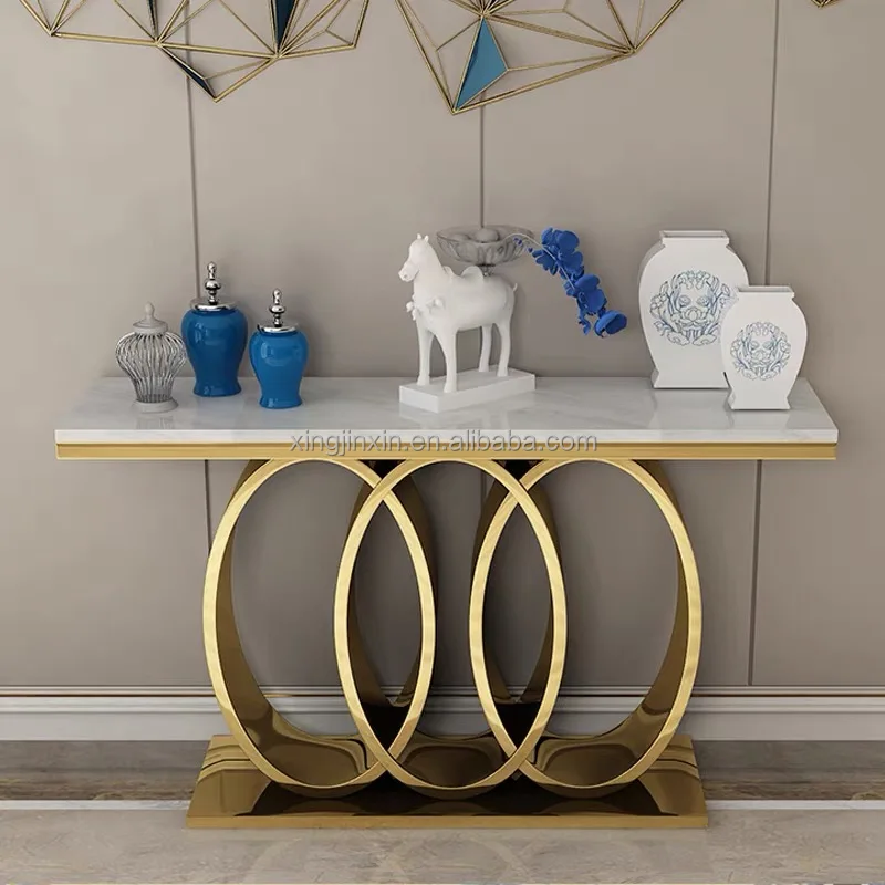 2022 foshan xingjinxin   furniture  table luxury  stainless steel and marble  console  table