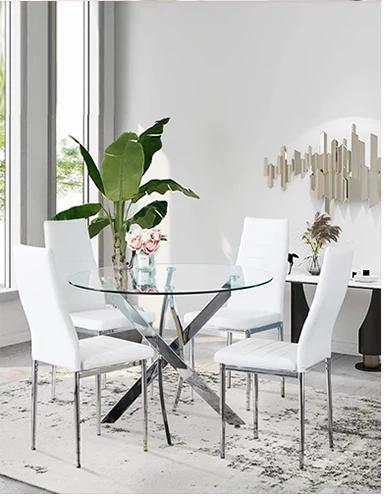 Modern Popular  Room  Tempered  Top Metal Leg Restaurant glass dining tables