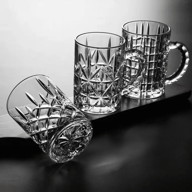 European-style Household Heat-resistant Crystal Glass Transparent Patterned Beer Cup Large Raw Cup Tea Drinking Water Drinking