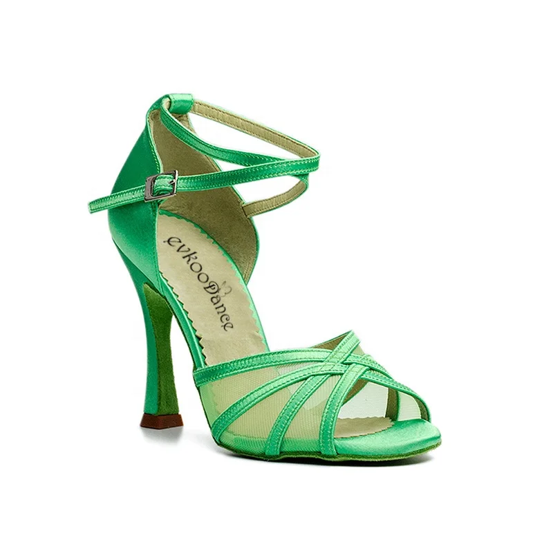 Zapatos De Baile Green Satin With Mesh Latin Salsa Heel 9cm Ballroom Dance Shoes for New Arrival