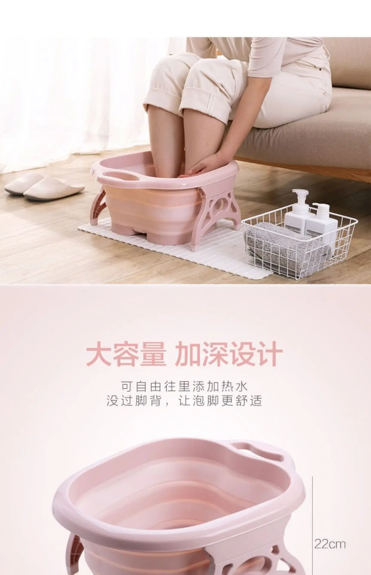 Foldable Portable Bathtub Plain Foaming Foot Soaking Bucket Massage Collapsible Footbath Basin with Lid