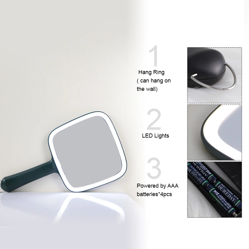 barber handheld mirror logo custom led hand mirror with handle