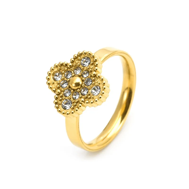 Beimai OEM Ring Fashionable and light luxury 18k gold titanium steel four-leaf clover ring