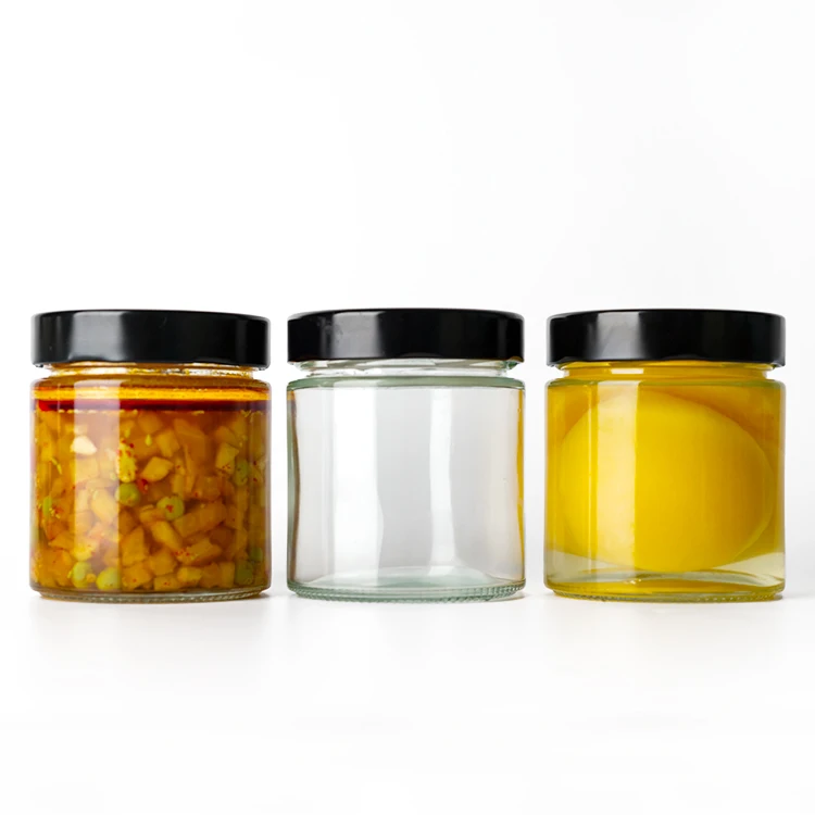 Wide Mouth food storage container Jam Butter honey glass jar with airtight metal screw deep lid