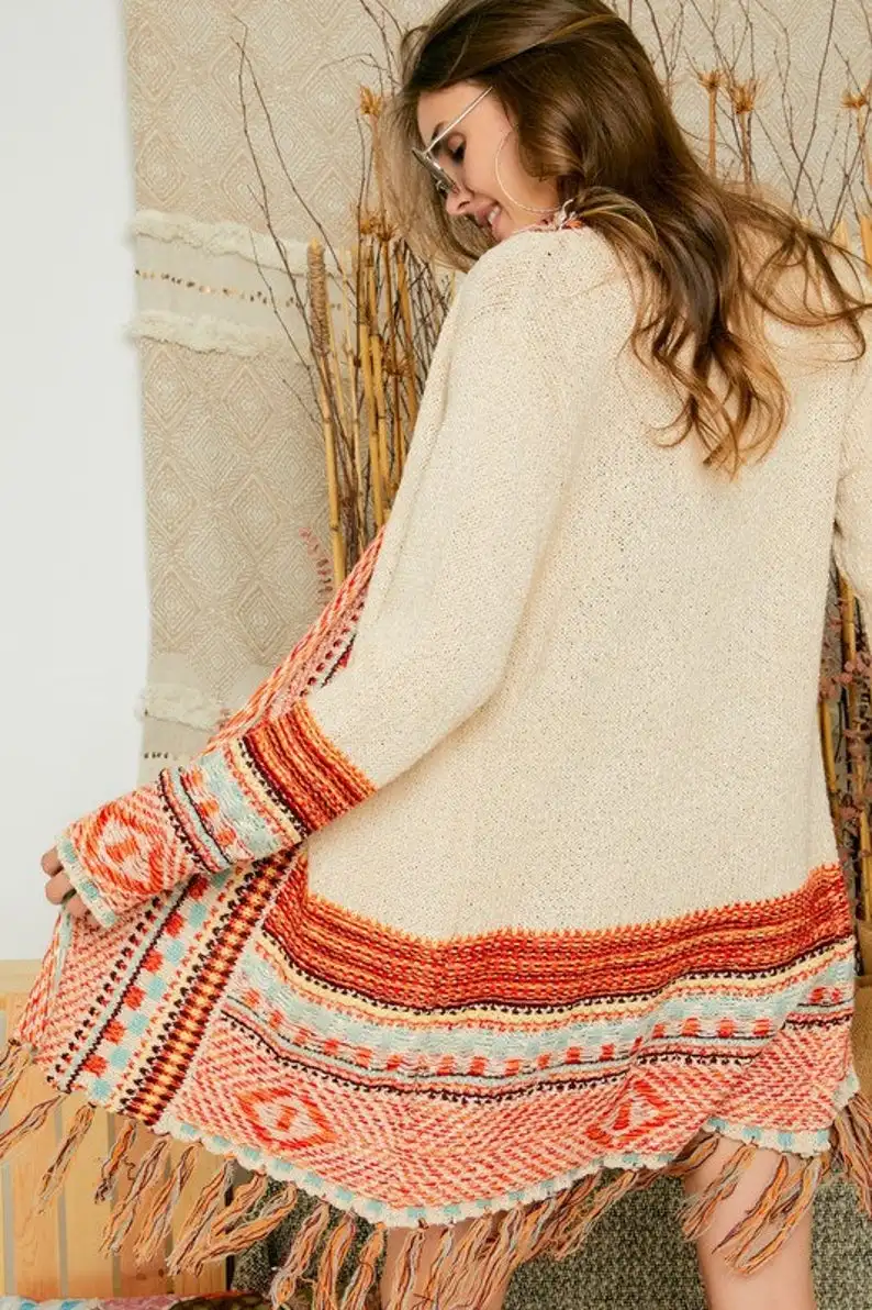  Annex OEM ODM Knitted Print Elegant Coats Winter Autumn Vintage Woolen Cardigan Plus Size Sweaters Coat Boho Sweater for