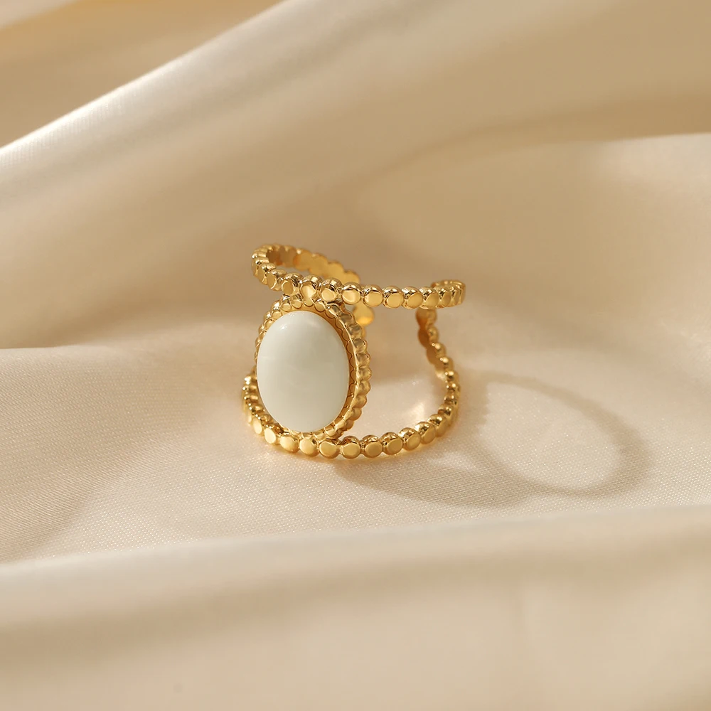 Unique Rectangle Shell Ring 18k Gold Ip Plateding Stainless Steel Croissant Rings For Women Men