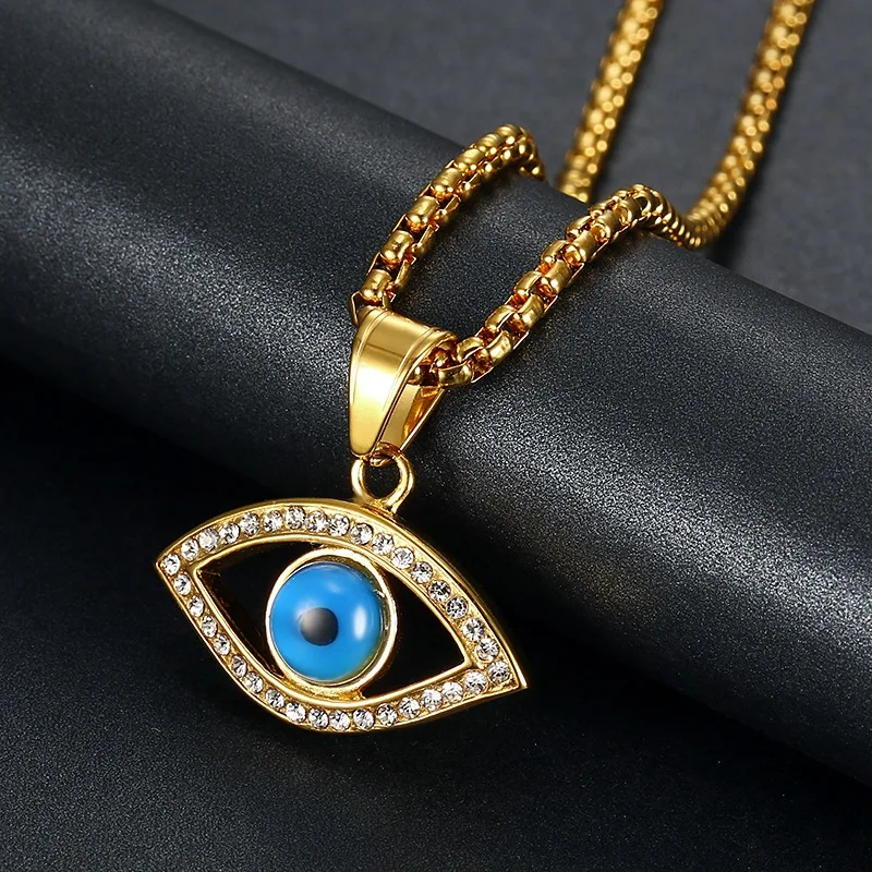 Ethnic Real Gold Plated Stainless Steel Crystal Turkish Eyes Necklace CZ Zircon Evil Eyes Stainless Steel Necklace Pendant