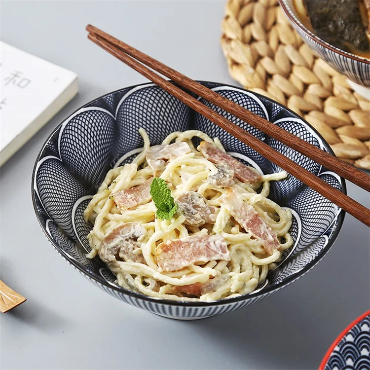 New design 7 inch bamboo hat Bowl Japanese style ramen bowl Large ceramic underglaze color home noodle bowl