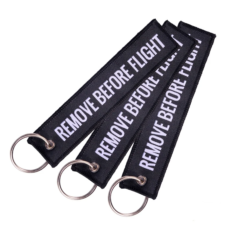 
5 Colors Aviation Gift Woven Label Keychain REMOVE BEFORE FLIGHT Twill Keyring 