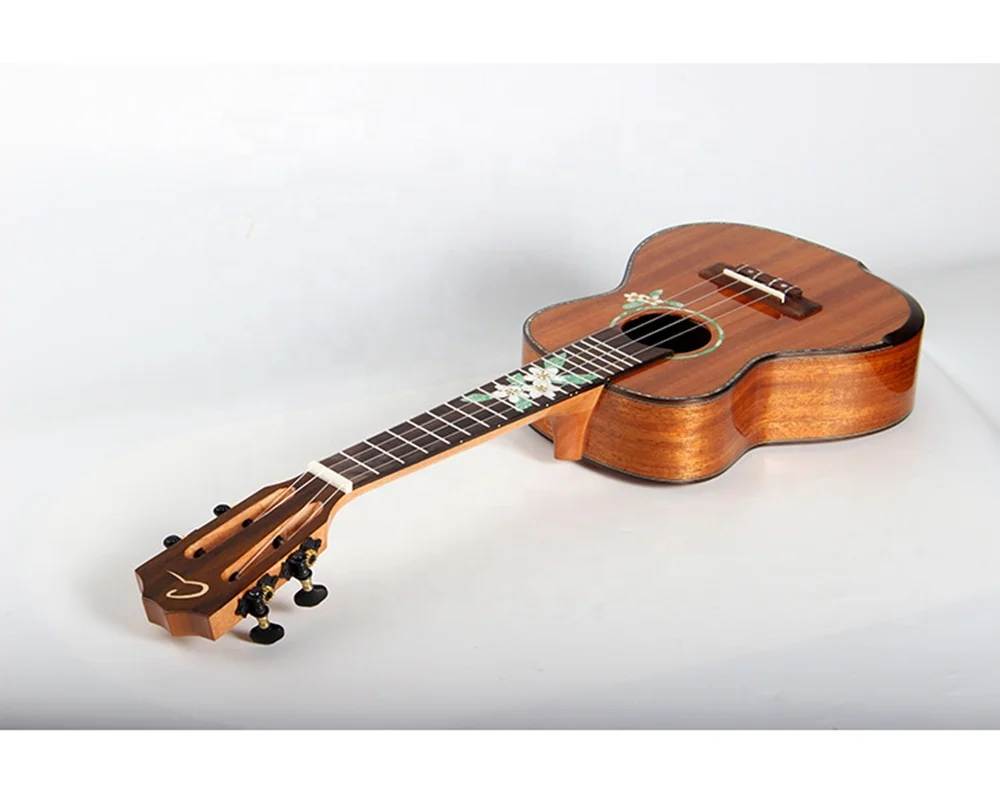 Best Quality Customized 23 inch Concert Solid Mahogany body Good Price Glossy Kit DIY Armrest Ukulele With Colorful Stone Inlay