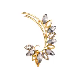 Wholesale Fashion Alloy Crystal Statement Punk Earrings Cuff Climber Full Rhinestone Crystal Leaf Ear Cuff Clip Earrings for Wom