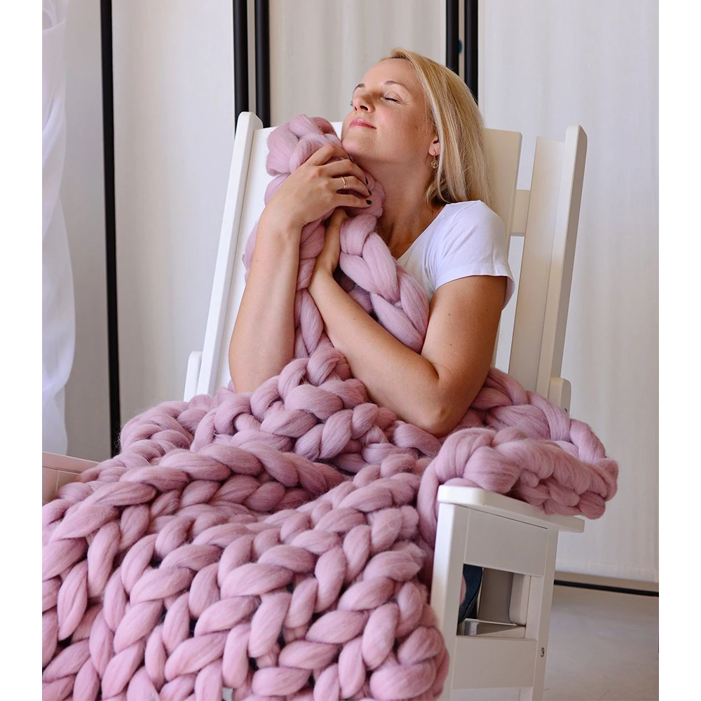 Wholesale Large Handmade Luxury Chunky Knit Wool Chenille Throw Blanket