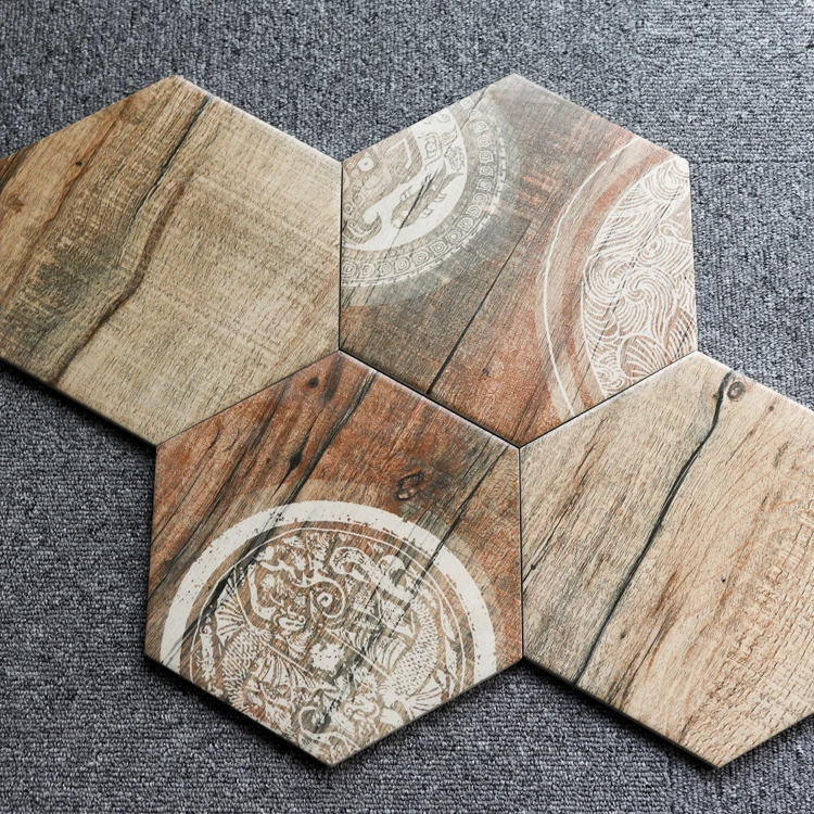 modern design non slip wood looked ceramic hexagon tile porcelain for wall and floor decoration