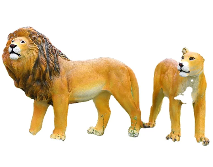 Guangzhou Factory Price Outdoor Decor Life Size Fiberglass Resin Lion Statue Sculpture Garden Ornaments Lion