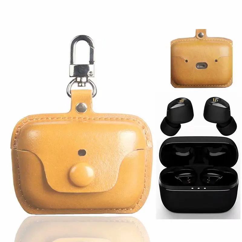
Hot Sale PU Leather Cover For Edifier TWS2 earbuds tws Earphone full Cover Bag Portable Headphone Case with hook 