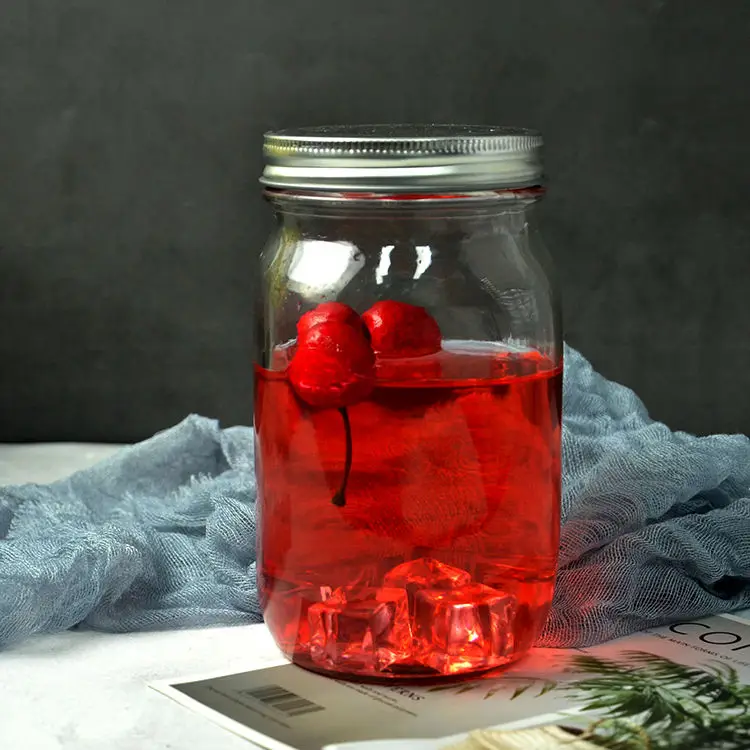 Food storage 16oz clear tea drinking glass mason jar with lid and straw glass spice jars