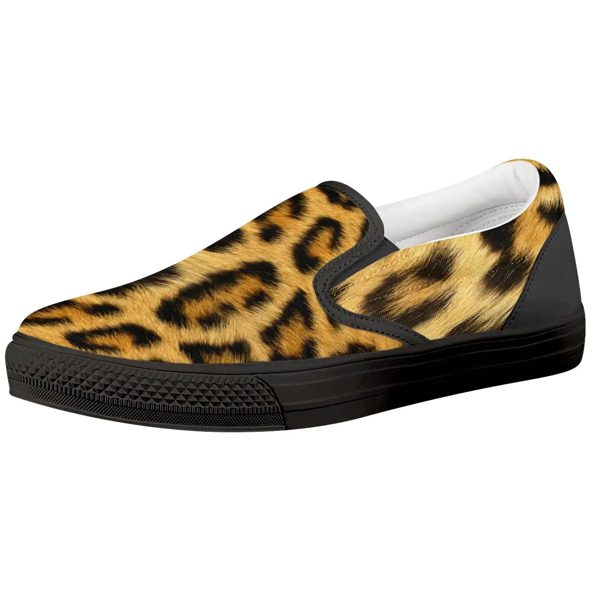 Custom Black Rubber Canvas Men Slip On Shoes Casual Shoes Safety Flat Print on Demand Leopard Wholesale