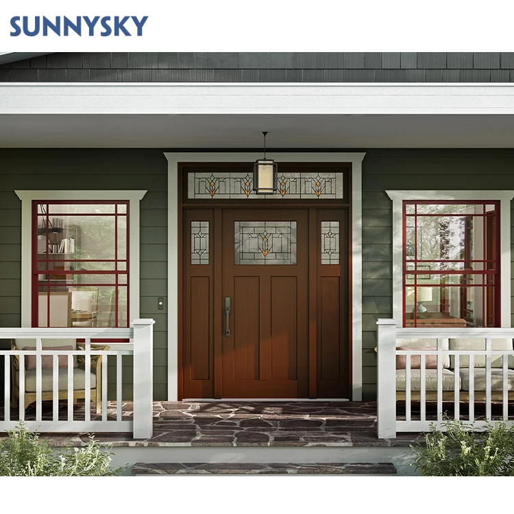 Sunnysky Exterior House Modern Glass Inserted Main Entrance Front Door Designs