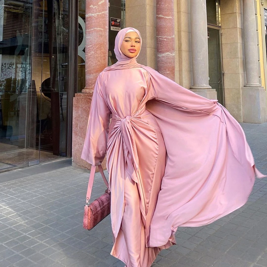 Customized Turkey Dubai solid color two-piece suit LR514 women wear Islamic Muslim robes