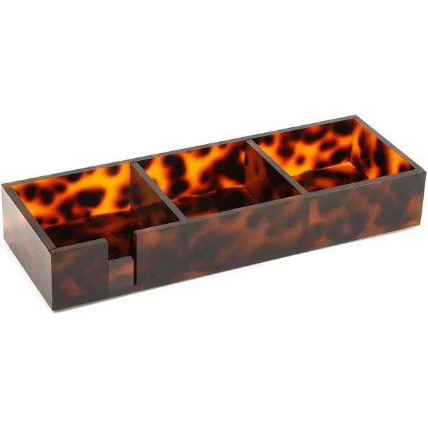 Bespoke Lucite tortoise Pattern Tray Tortoise Shell Acrylic Desk Organizer Sticky Note Holder with 3 Compartments