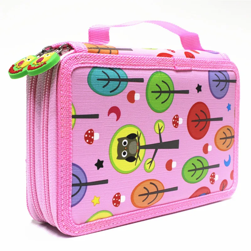 Wholesale in stock printed big capacity student stationery organizer bag multi layer compartments anti-shock pencil case