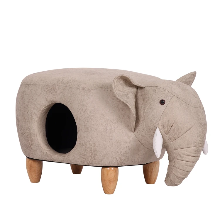 
Leather ottoman solid elephant shape cat wooden shoe sitting stool animal pet cat stool 