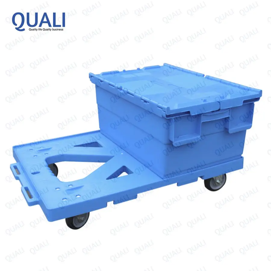 Quali Industrial Transport Plastic Moving Dolly Container Box Used Four Wheels Turtle Cart Trolley