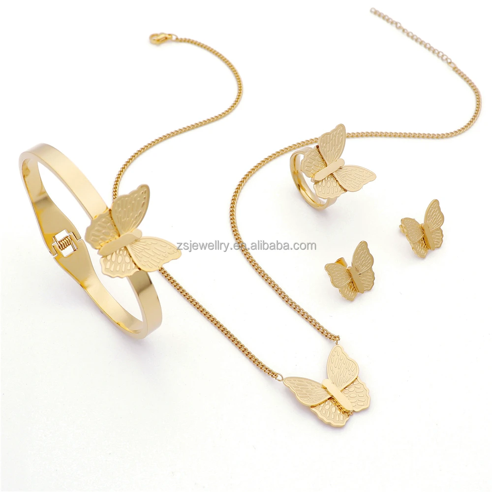 New Model Fashion Butterfly Stainless Steel Sets For Girls Custom Jewelry Set 18K Gold Plated