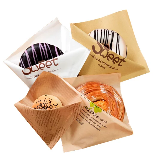 Eco Friendly Reusable Self Adhesive Seal Craft Kraft Food Package Small Sandwich Popcorn Bread Packaging Paper Bags