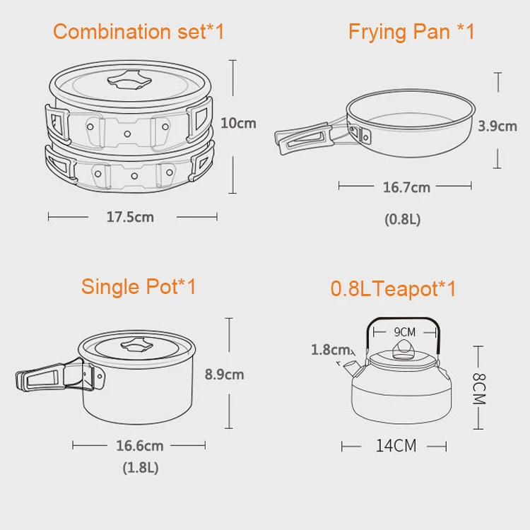 Outdoor Picnic Tableware Equipment 2-3 People Camp Cooking Set Aluminum Camping Cookware Pan Pot Bowl Spoon Fork Utensils