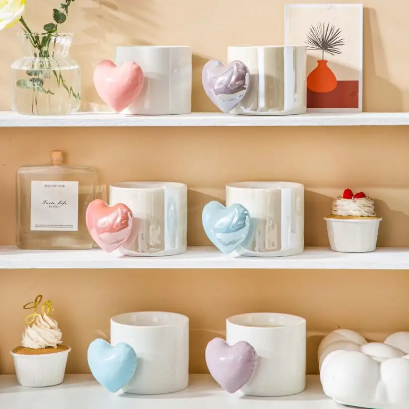 cute colorful heart handle ceramic mug wedding favors gifts for guest