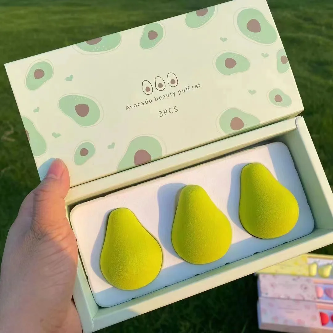 Hotsale wholesale Fruit Blender Sponge 3 in 1 Set Beauty Makeup Cushion Powder Blender Sponge Esponja de la mezcladora