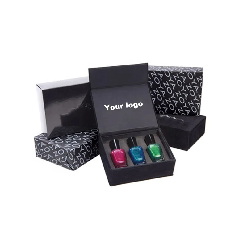 Matte Black Ribbon Gel Nail Polish Bottle Packaging Box Magnetic Closure Paper Gift Box For Garments Hair Bundles