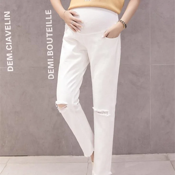 
2019 Korean version of the hole pregnant women stomach lift jeans 