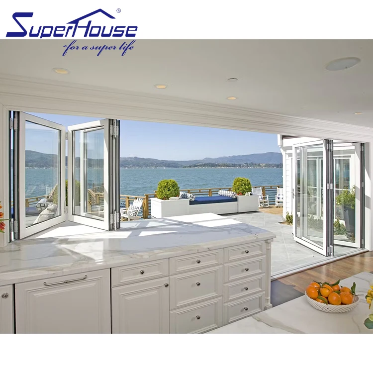 Whole house one step customization Aluminum impact hurricane safety glass folding door big view sea house