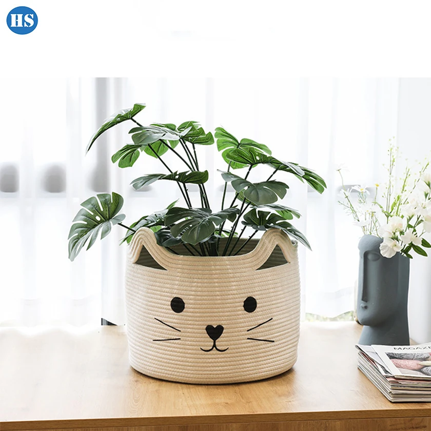 Haosen White Cotton Rope Cat Storage Basket Sundries Organizer for Living Room