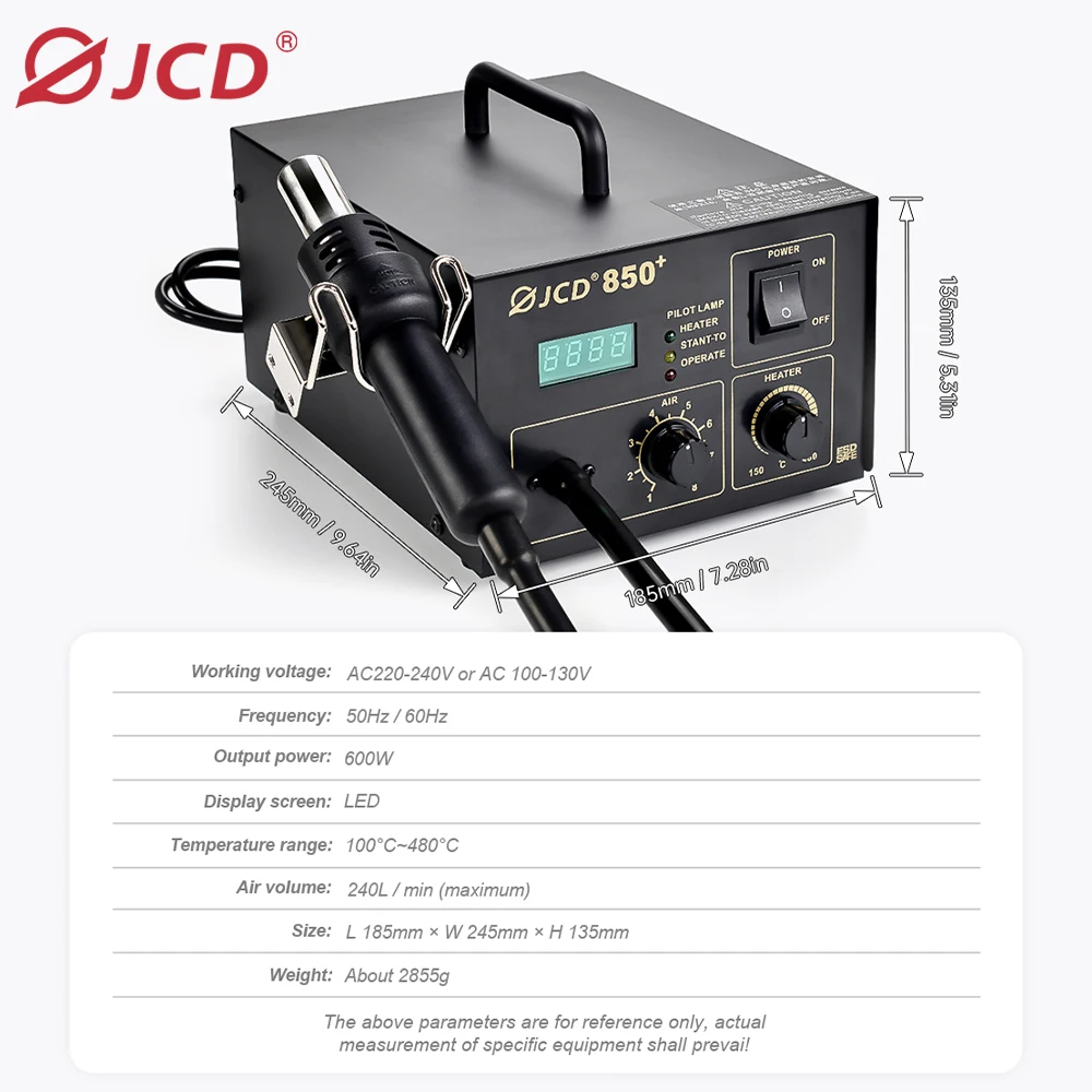 JCD850 + 600 Вт переделочная станция со светодиодным дисплеем горячего воздуха паяльная BGA