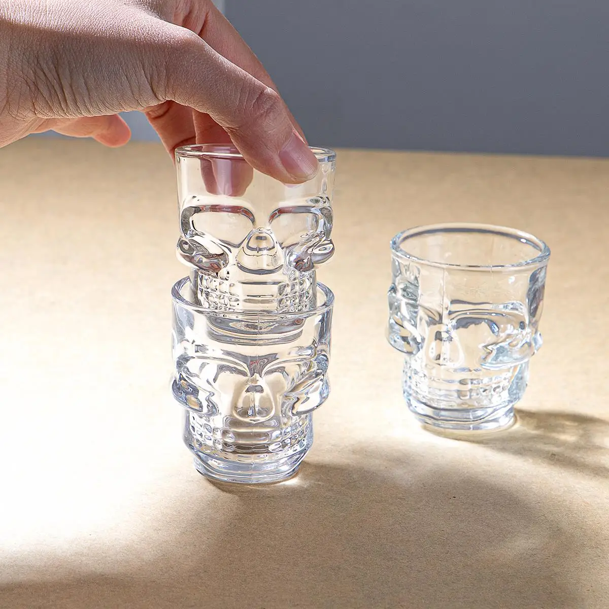 SNW Custom Logo Unique Design Creative Glass Halloween Shot Glass Skuull Clear Glass Mug Shot Glasses