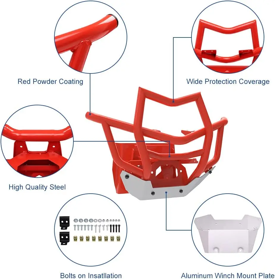 UTV 4x4 Front Bumper with Red Powder Coating Fit for Can Am Maverick X3 Max Turbo 2017-2022