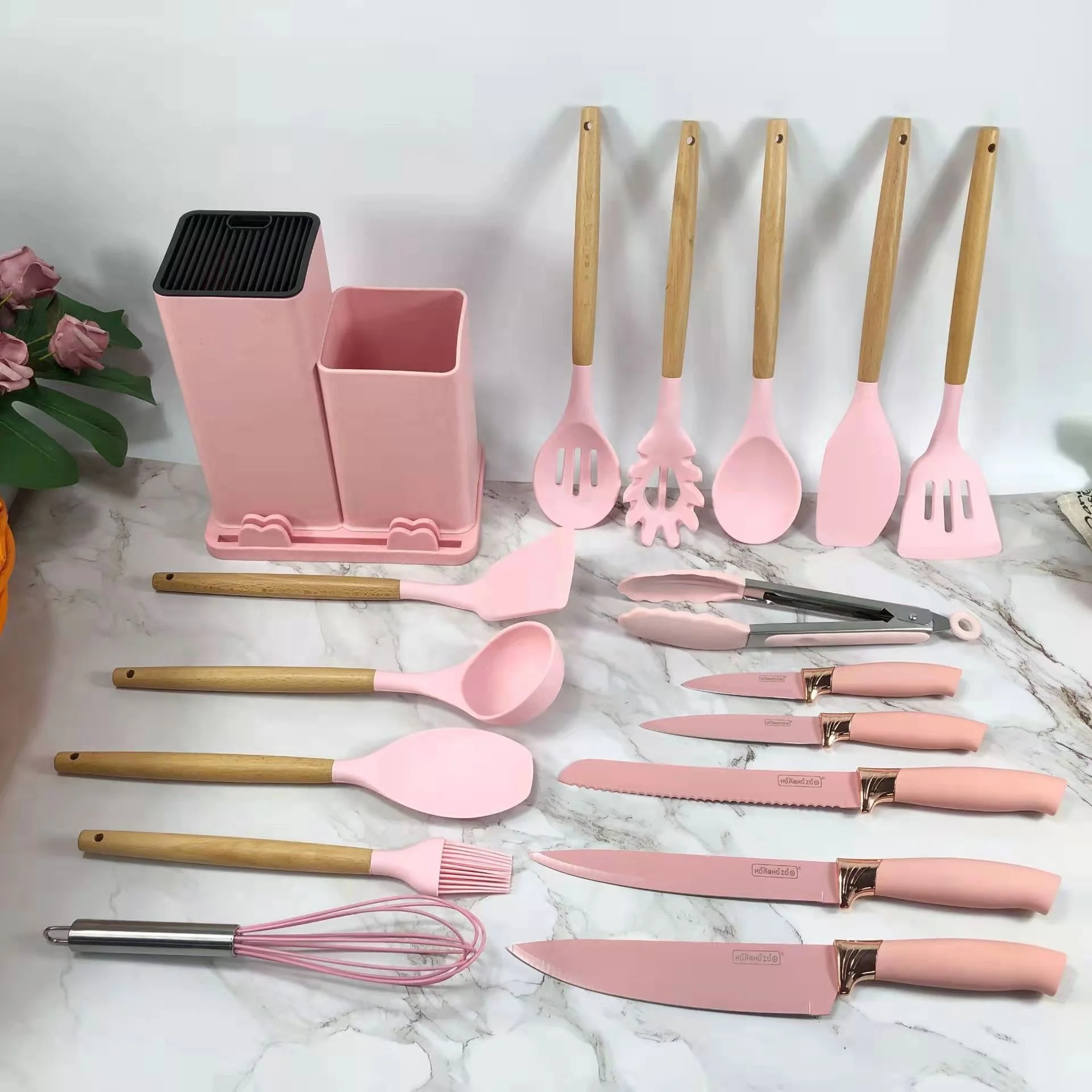 Hot Selling 17Pcs Kitchen Knife Set Silicone Utensils Kitchen Set with Holder