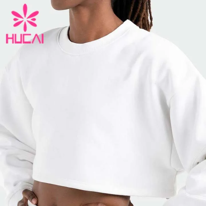 Loose Round Neck Casual Wear Fitness Clothing Gym Apparel Fashionable Short Crop Top Long Sleeve Sweatshirt For Women